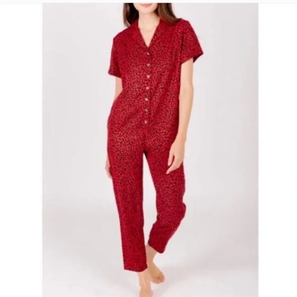 Smash + Tess Red Short-Sleeve Button Jumpsuit Romper
